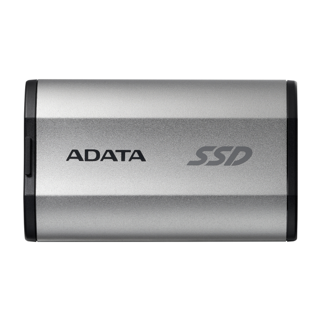 ADATA SD810 500 GB USB Tipo C USB 3.2 Gen 2x2 en negro y plata, perspectiva frontal