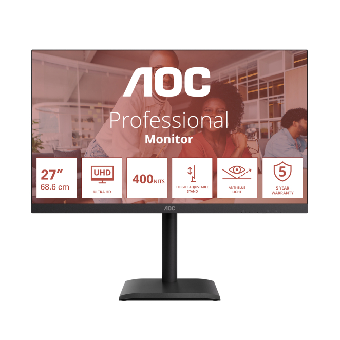 AOC E4 U27E4CV pantalla para PC 68,6 cm (27) 3840 x 2160 Pixeles 4K Ultra HD LED Negro