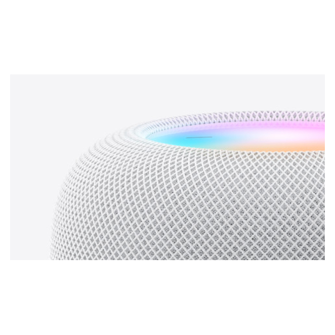 Vista lateral del Apple HomePod mostrando sus características