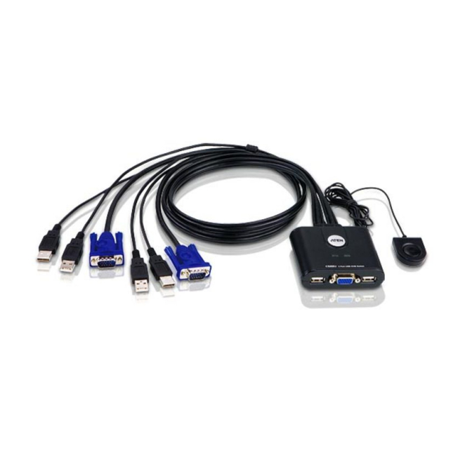 ATEN Switch KVM formato cable VGA USB de 2 puertos con selector remoto de puerto