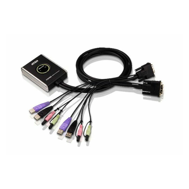 ATEN Switch KVM formato cable DVI/Audio USB de 2 puertos con selector remoto de puerto