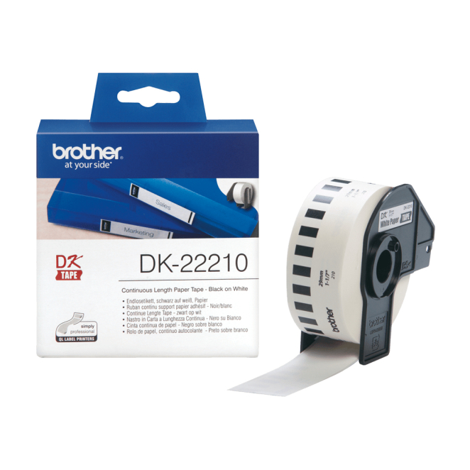 Brother DK-22210 cinta para impresora de etiquetas Negro sobre blanco
