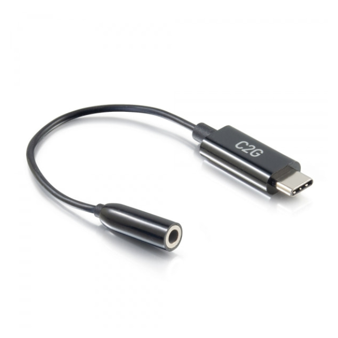 C2G 54426 cable de teléfono móvil Negro 0,09 m USB-C 3,5 mm