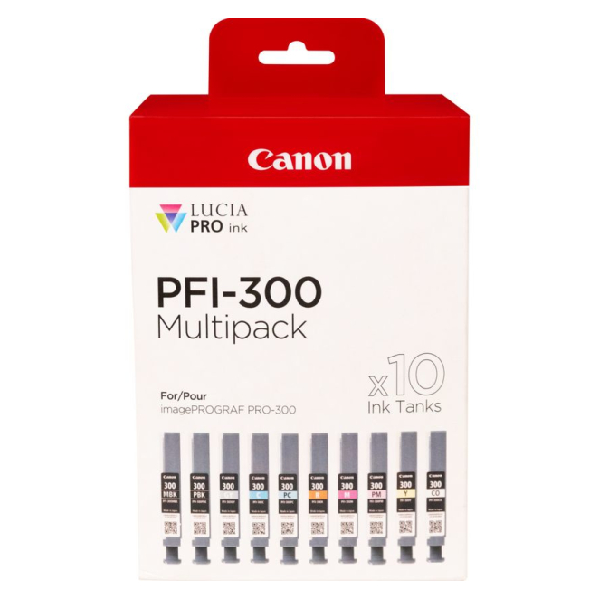 Canon PFI-300 cartucho de tinta 10 pieza(s) Original Negro, Azul, Cian, Gris, Magenta, Foto negro, Foto magenta, Rojo, Amarillo