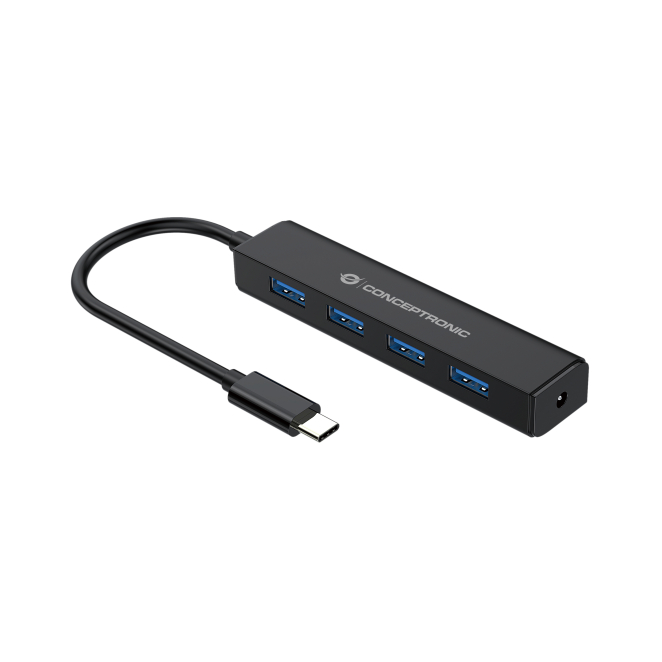 Conceptronic CTC4USB3 hub de interfaz USB 3.2 Gen 1 (3.1 Gen 1) Type-C 5000 Mbit/s Negro