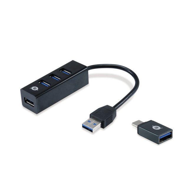 Conceptronic HUBBIES04B hub de interfaz USB 3.2 Gen 1 (3.1 Gen 1) Type-A 5000 Mbit/s Negro