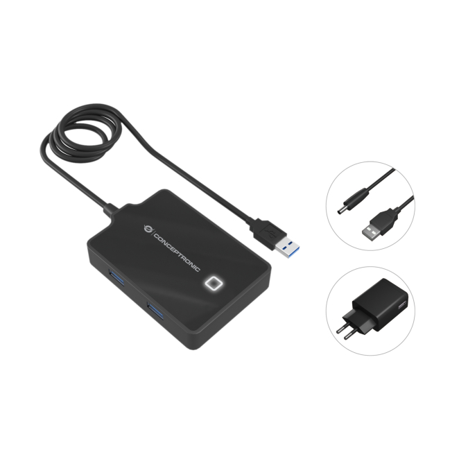 Conceptronic HUBBIES11BP base para portátil y replicador de puertos USB 3.2 Gen 1 (3.1 Gen 1) Type-A Negro