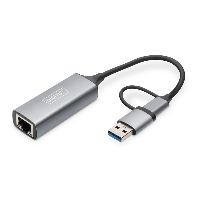 Digitus Adaptador Gigabit Ethernet USB Type-C™ 2.5G, USB-C™ + USB A (USB3.1/3.0)