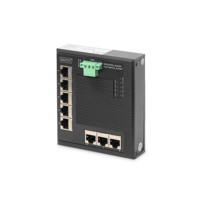 Digitus Conmutador de red Ethernet Gigabit de 8 puertos, plano, industrial, no gestionado