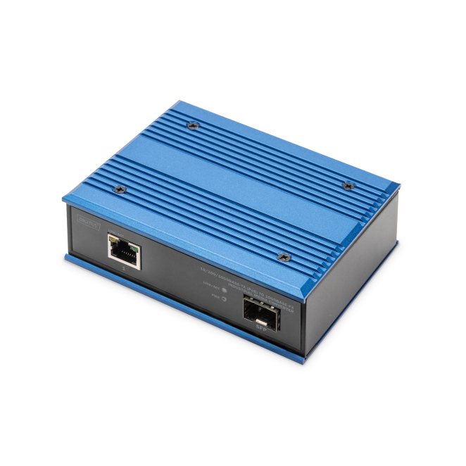 Digitus Conversor de medios industrial de 10/100/1000Base-TX (PoE) a 1000Base-FX