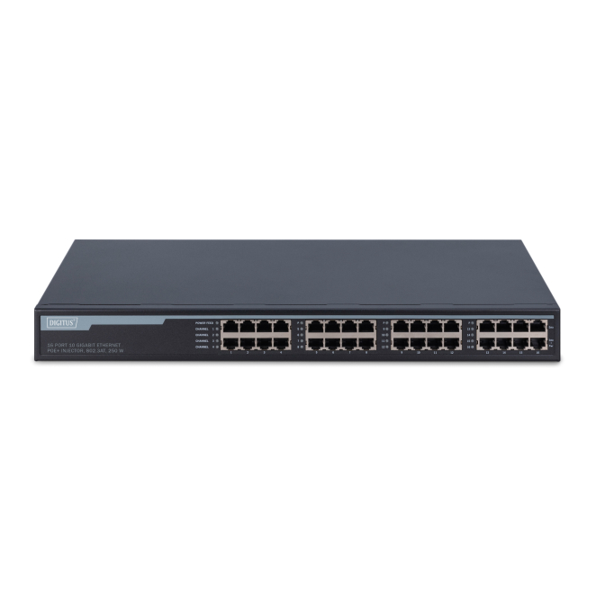 Vista posterior del Digitus Inyector PoE+ Ethernet 10G de 16 puertos