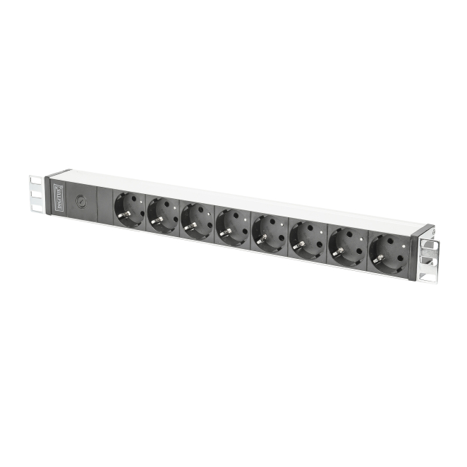Digitus Regleta de enchufes con perfil de aluminio y fusible, 8 tomas de corriente, conector IEC C14 con cable de 2 m
