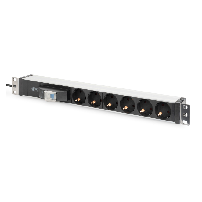 Digitus Regleta eléctrica con perfil de aluminio, toma de corriente con toma de tierra de 6 clavijas e interruptor
