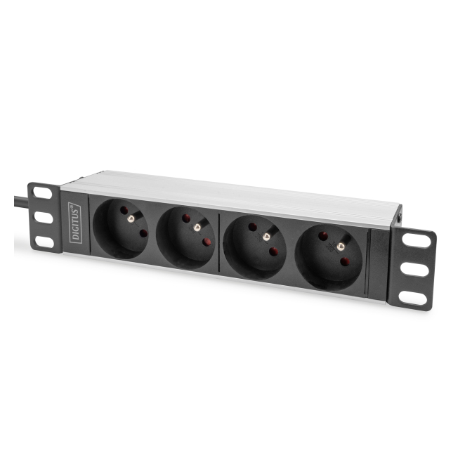 Digitus Regleta de bases de 10″ con perfil de aluminio, bases CEE 7/5 de 4 vías