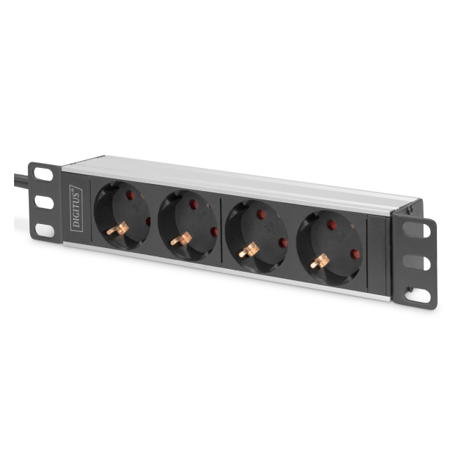 Digitus Regleta de enchufes de 10″ con perfil de aluminio, 4 enchufes con contacto de puesta a tierra