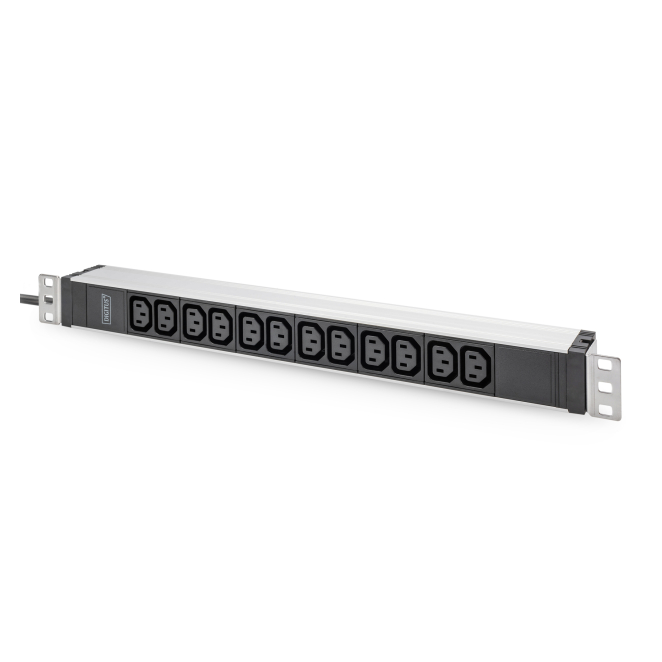 Digitus Regleta de enchufes con perfil de aluminio, 12 enchufes, cable de alimentación de 2 m para enchufes con contacto de puesta a tierra