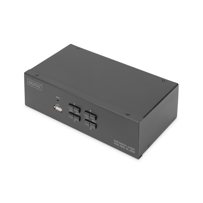 Digitus Conmutador KVM, 4 puertos, pantalla dual, 4K, HDMI®