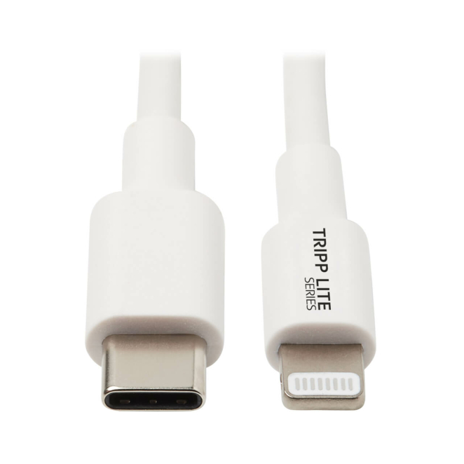 Tripp Lite M102-003-WH Cable de Sincronización y Carga USB C a Lightning, Certificado MFi - USB 2.0, M/M, Blanco, 0.91 m [3 pies]