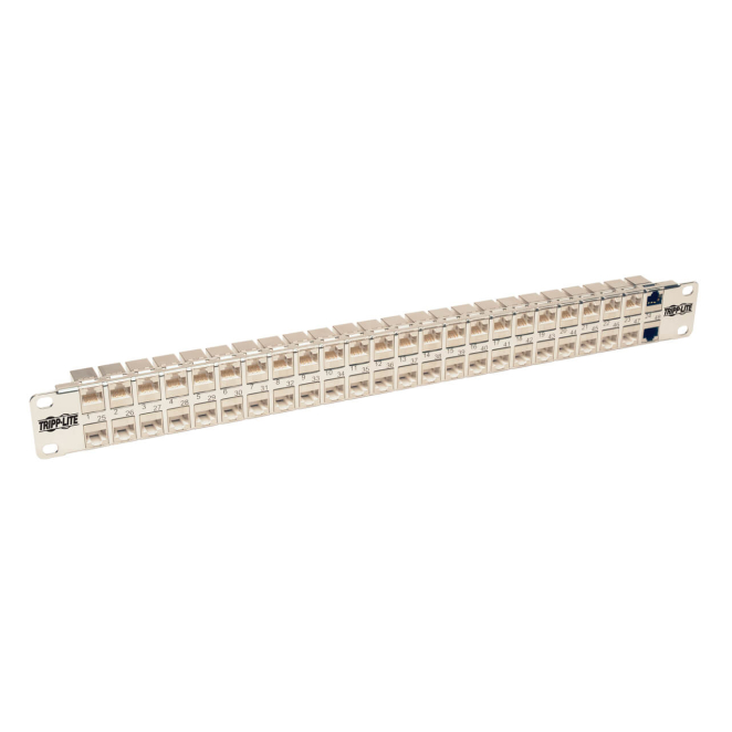 Tripp Lite N254-048-SH-6A Panel de Conexiones de Alimentación Cat6a, Ethernet RJ45, Blindado STP de 48 Puertos para Instalación en 1U de Rack