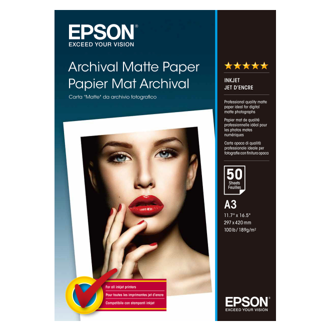 Epson Archival Matte Paper, DIN A3, 189 g/m², 50 hojas