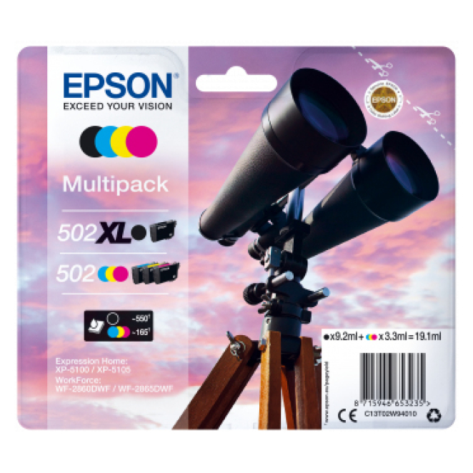 Epson 502 XL cartucho de tinta 4 pieza(s) Original Alto rendimiento (XL) Negro, Azul, Magenta, Amarillo