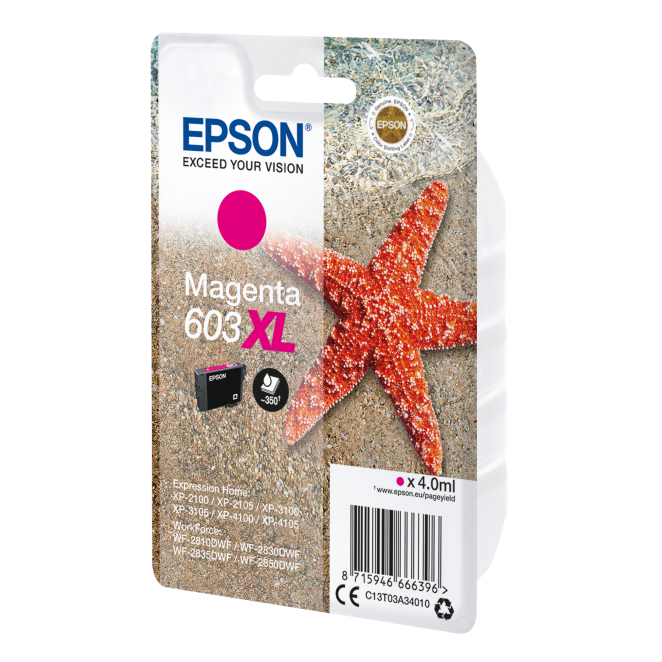 Epson Singlepack Magenta 603XL Ink en su empaque