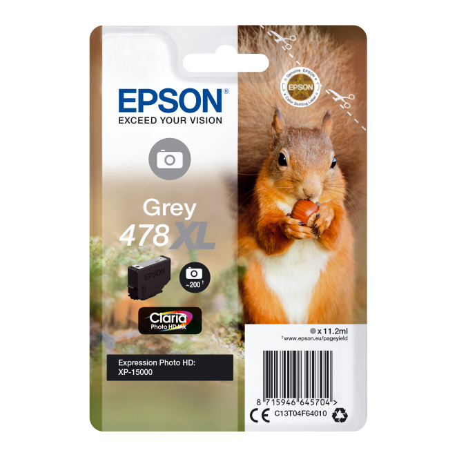 Epson Squirrel Singlepack Grey 478XL Claria Photo HD Ink