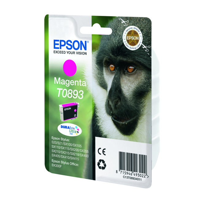 Epson Monkey Cartucho T0893 magenta en su empaque