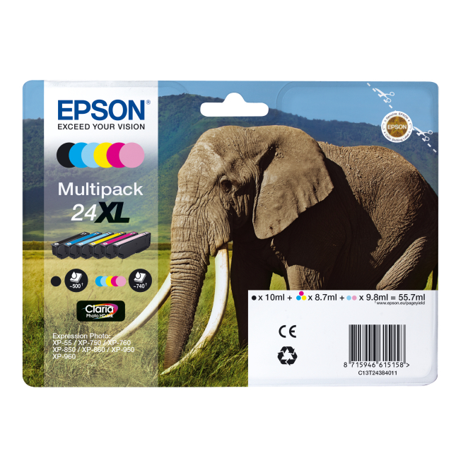 Epson Elephant Multipack 6-colours 24XL Claria Photo HD Ink