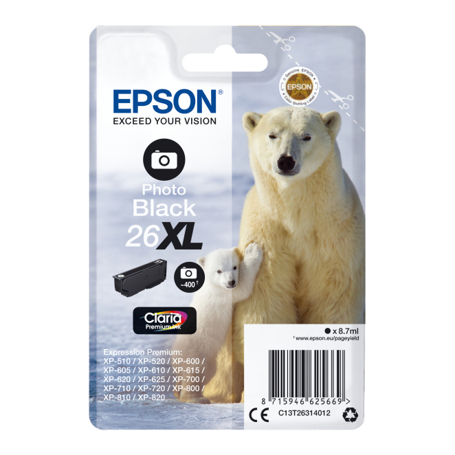Epson Polar bear Cartucho 26XL negro foto (etiqueta RF)