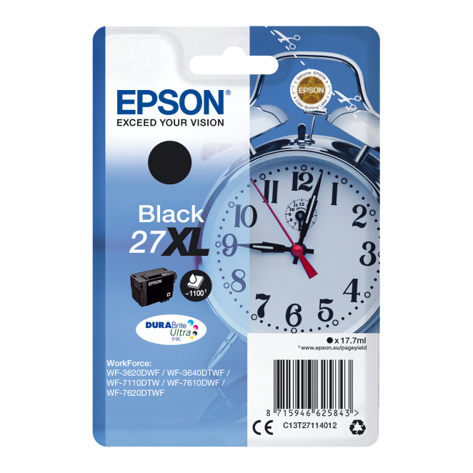Epson Alarm clock Singlepack Black 27XL DURABrite Ultra Ink