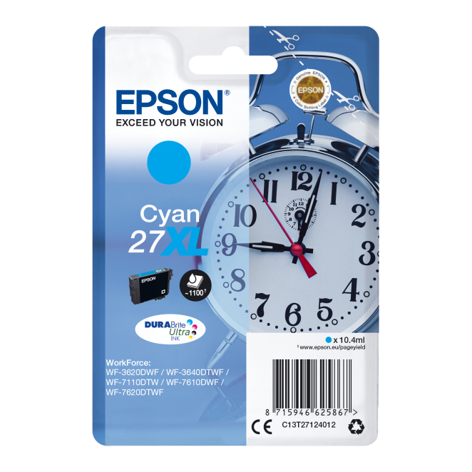 Epson Alarm clock Singlepack Cyan 27XL DURABrite Ultra Ink