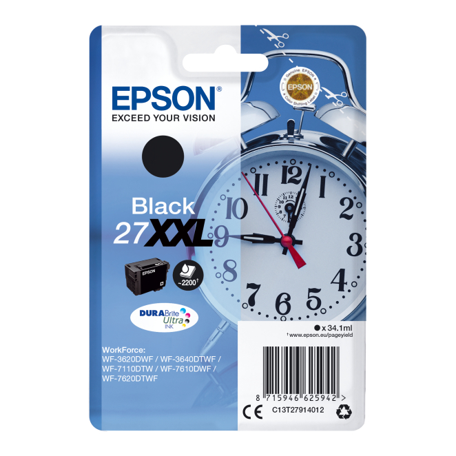 Epson Alarm clock Singlepack Black 27XXL DURABrite Ultra Ink