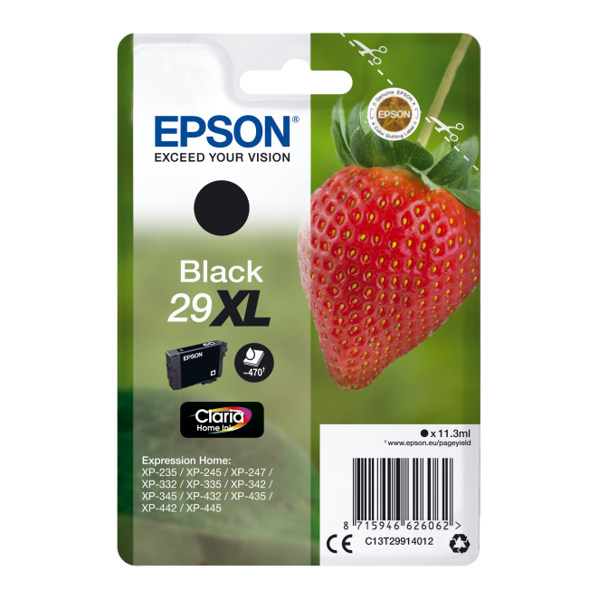 Epson Strawberry Singlepack Black 29XL Claria Home Ink