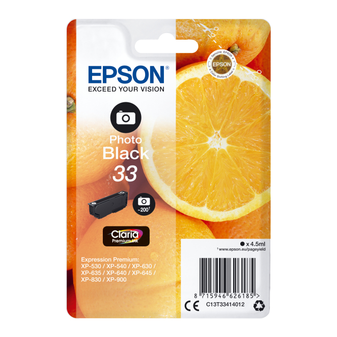 Epson Oranges Singlepack Photo Black 33 Claria Premium Ink