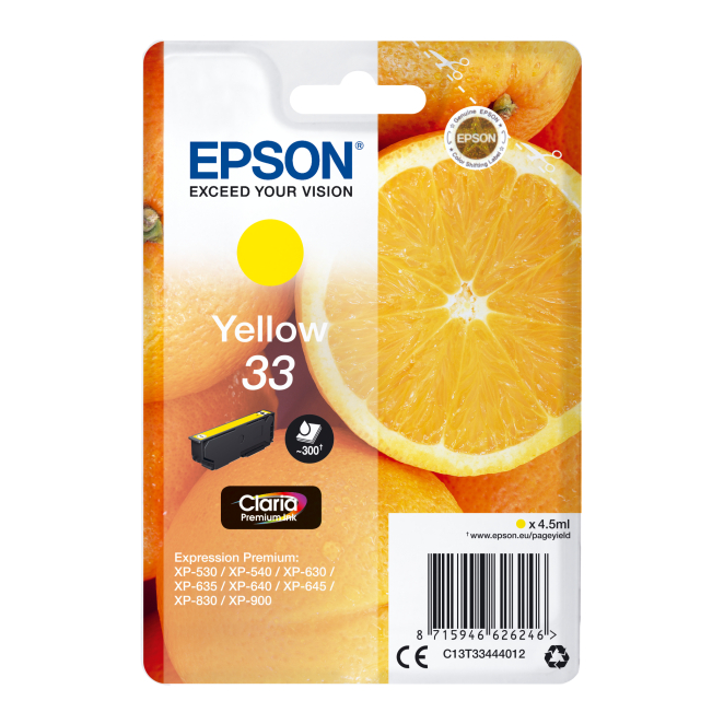 Epson Oranges Singlepack Yellow 33 Claria Premium Ink