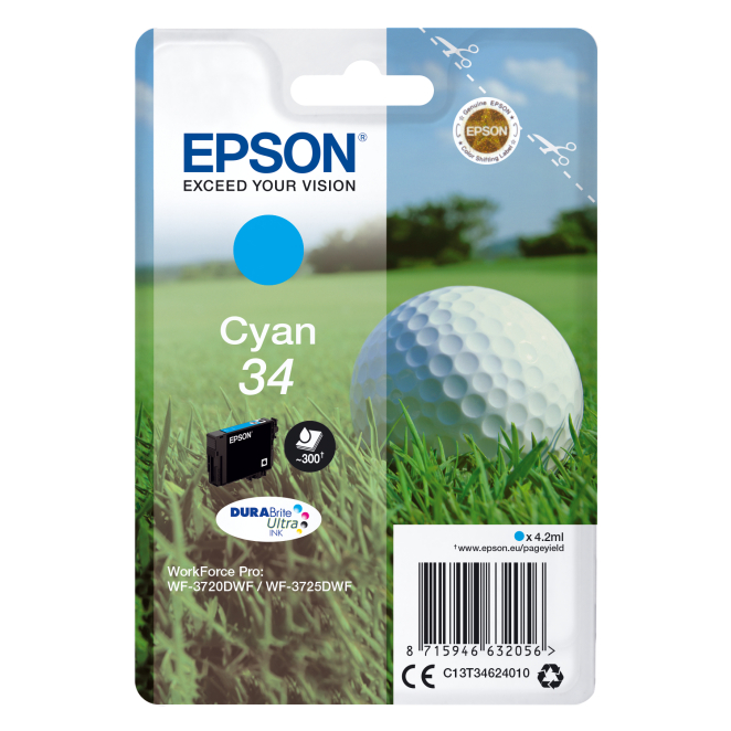 Epson Golf ball Singlepack Cyan 34 DURABrite Ultra Ink