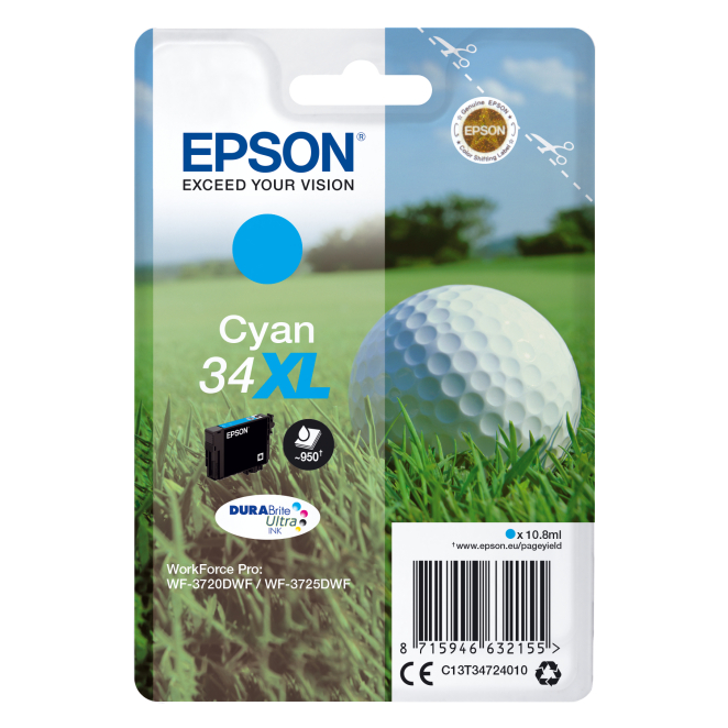 Epson Golf ball Singlepack Cyan 34XL DURABrite Ultra Ink