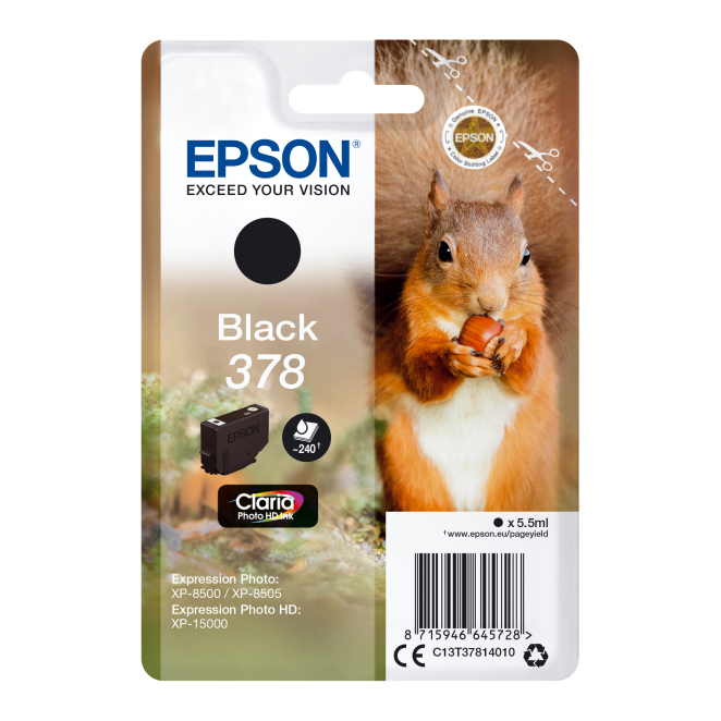 Epson Squirrel Singlepack Black 378 Claria Photo HD Ink