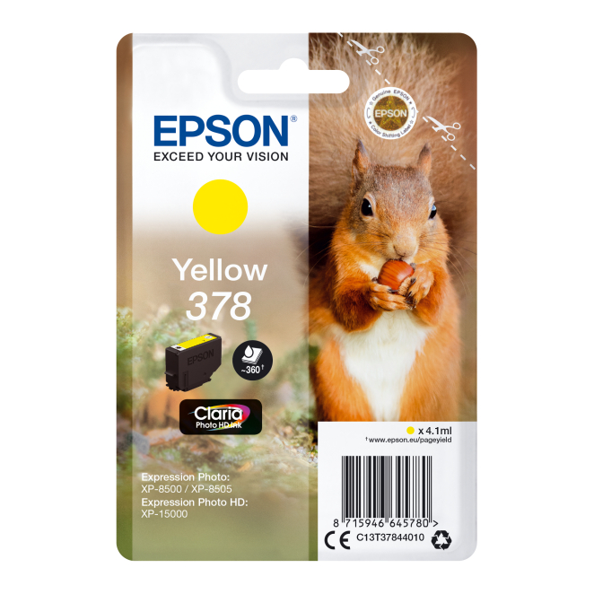 Epson Squirrel Singlepack Yellow 378 Claria Photo HD Ink
