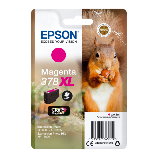 Epson Squirrel Singlepack Magenta 378XL Claria Photo HD Ink