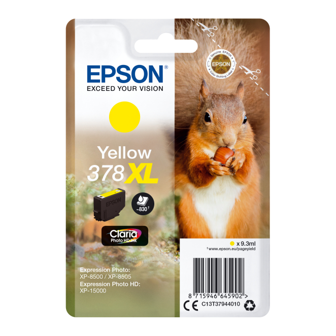 Epson Squirrel Singlepack Yellow 378XL Claria Photo HD Ink