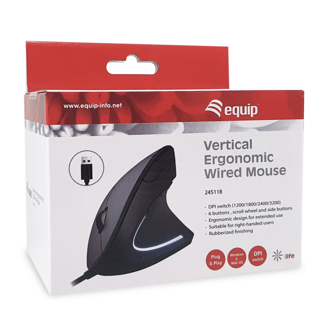 Equip 245118 ratón Universal mano derecha USB tipo A Óptico 3200 DPI