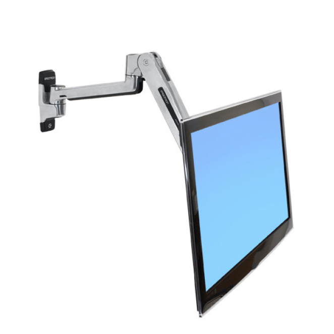 Ergotron LX Sit-Stand Wall Mount instalado en oficina moderna