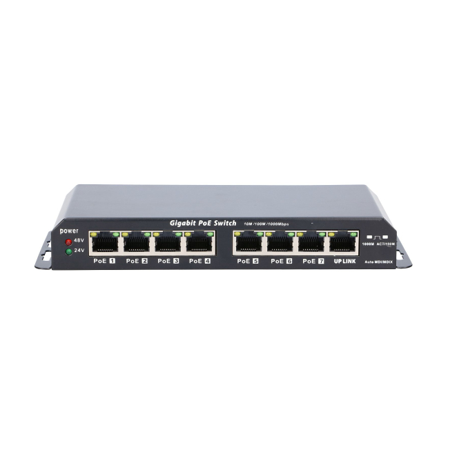 Extralink PoE Switch KRATOS 7x Gigabit PoE, 1x Uplink RJ45, fuente de alimentación 24V 2.5A, 60W