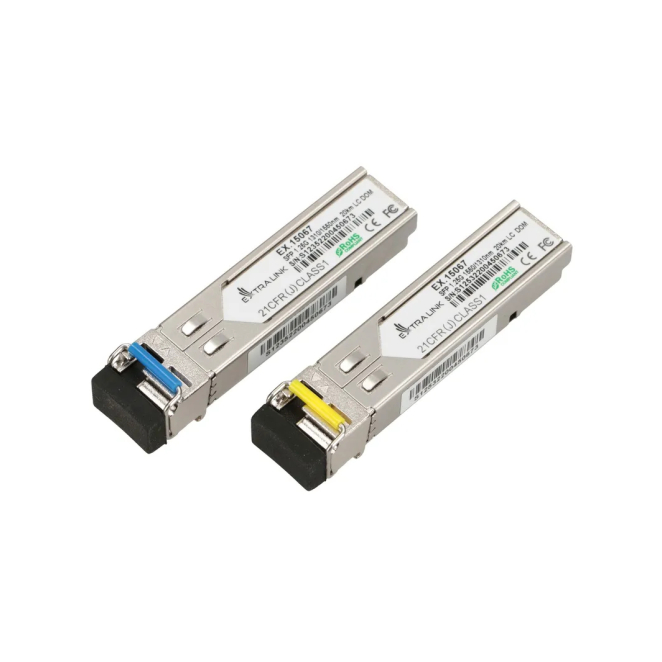 Extralink SFP Módulo SFP WDM 1.25G 1310/1550nm Single mode, 20km, LC, DOM, Pair, dedicado para HP/Aruba
