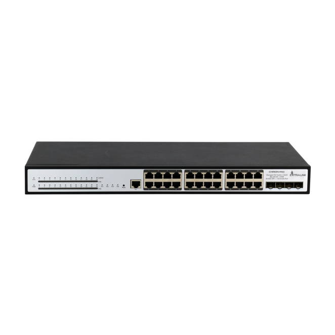 Extralink Conmutador PoE Chiron Pro 24x RJ45 1000Mb/s PoE, 4x SFP+, L3, 370W