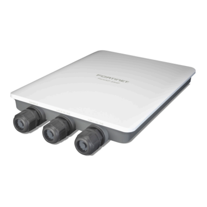 FortiAP-234G Outdoor Wireless AP - Tri radio (Wi-Fi-6E IEEE 802.11ax Tri-band 2.4/5/6GHz and dual 5G operation 2+2+2 2 streams 3 radios) [Note: 6GHz band not available in all regulatory domains], internal antennas, 2x 100/1000/2500 Base-T RJ45, BT/BLE, 1x Type A USB, Console Port (RJ45). Pole/wall mount kit included. Use of the 6GHz band subjects to regional regulatory authority approval Region Code E