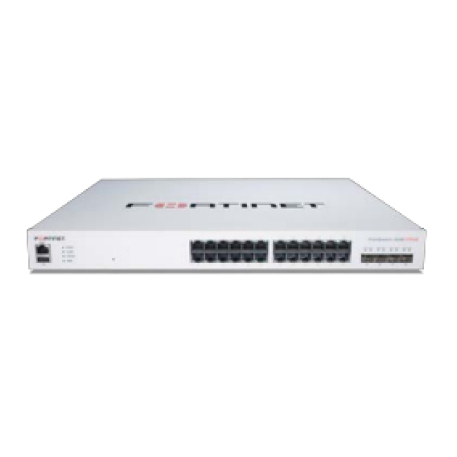 FortiSwitch-424E-FPOE Layer 2/3 FortiGate switch controller compatible PoE+ switch with 24 x GE RJ45 ports, 4 x 10 GE SFP+, with automatic Max 421W POE output limit