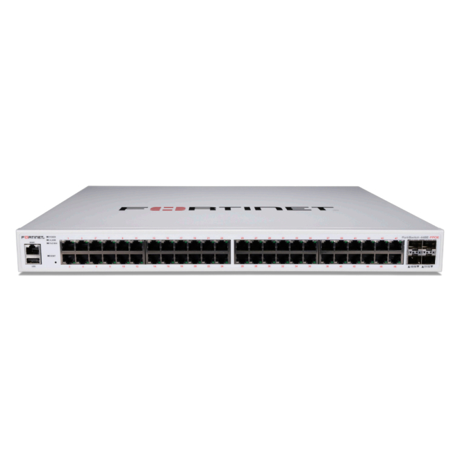 FortiSwitch-448E-FPOE Layer 2/3 FortiGate switch controller compatible PoE+ switch with 48 x GE RJ45 ports, 4 x 10 GE SFP+, with automatic Max 772W POE output limit